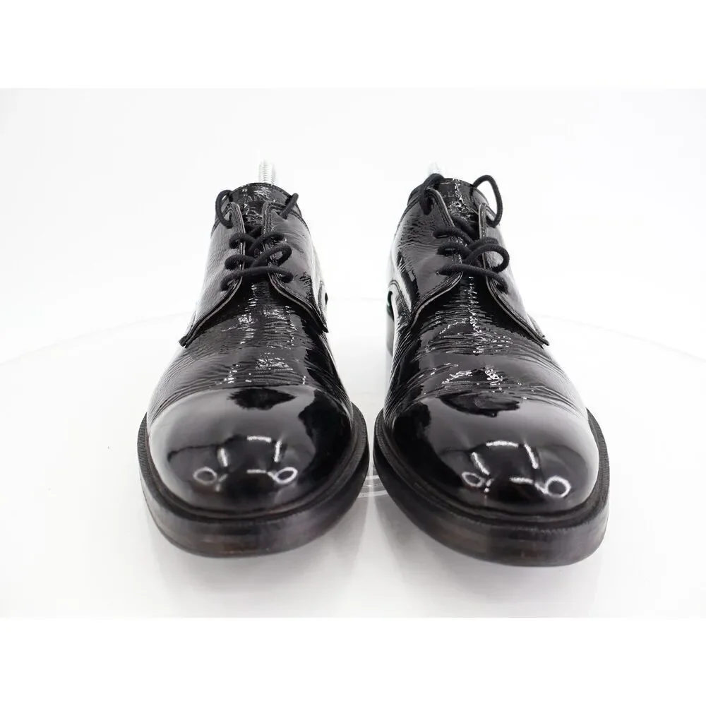 AllSaints Apollo Men Size 43 US 10 Black Patent Crinkle Derby Oxfords Dress Shoe